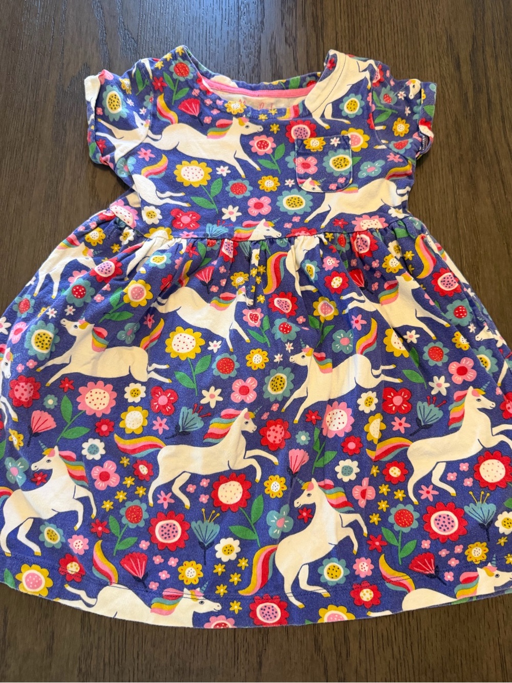 Mini Boden Purple Unicorn & Floral Cotton Dress Sz 5-6Y